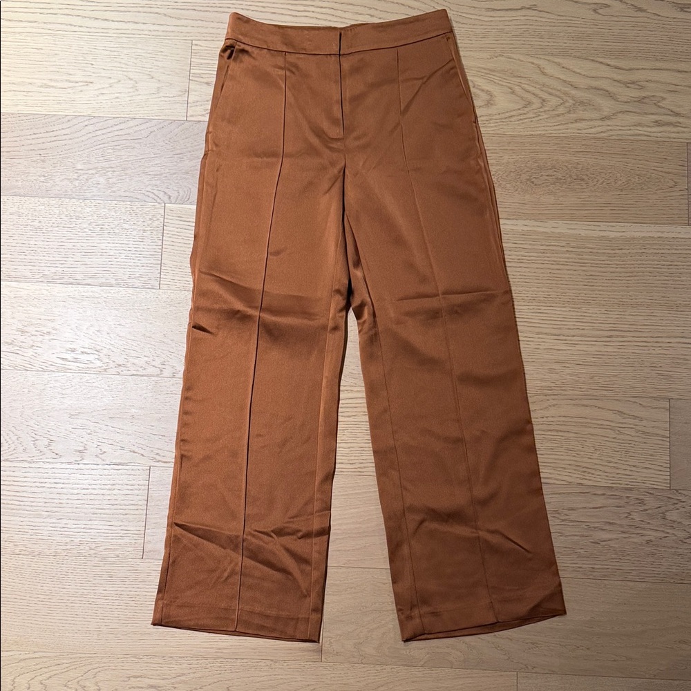 Ann Taylor High Waist Copper Satin Wide-Leg Pants
